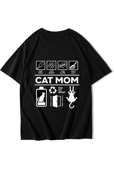 BRZ Collection Unisex Oversize Cat Mom T-shirt Siyah