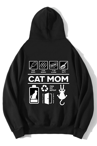 BRZ Collection Unisex Oversize Cat Mom Hoodie Siyah