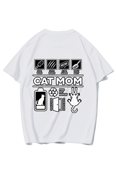 BRZ Collection Unisex Oversize Cat Mom T-shirt (BEYAZ)