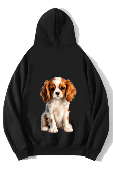 BRZ Collection Unisex Oversize Cavalier King Charles Spaniel Hoodie Siyah