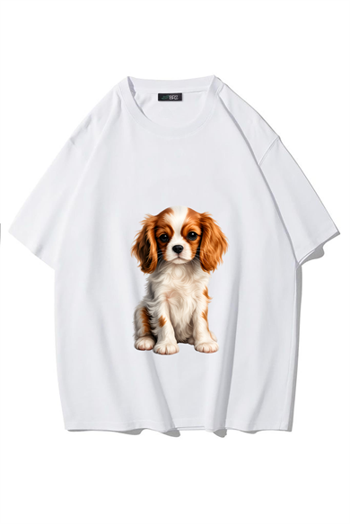 BRZ Collection Unisex Oversize Cavalier King Charles Spaniel T-shirt (BEYAZ)