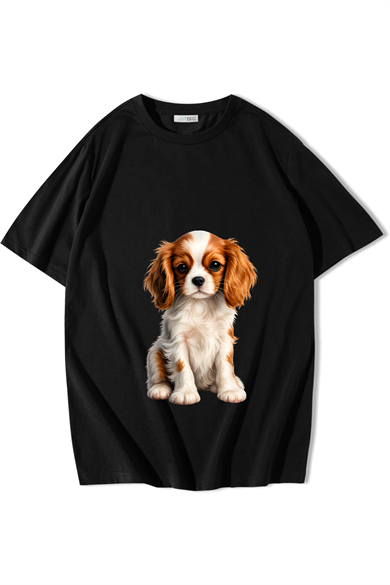 BRZ Collection Unisex Oversize Cavalier King Charles Spaniel T-shirt Siyah