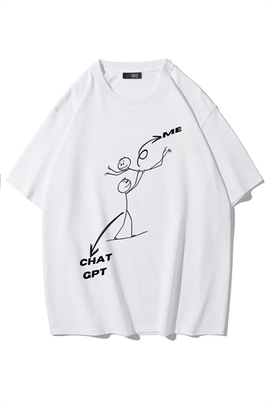 BRZ Collection Unisex Oversize Chatgpt And Me T-shirt (BEYAZ)