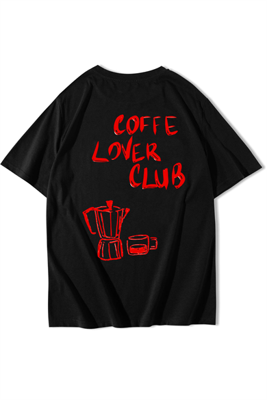 BRZ Collection Unisex Oversize Coffe Lover Club T-Shirt Siyah