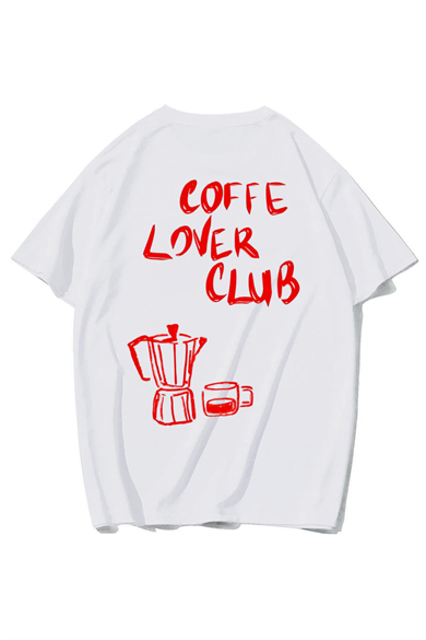 BRZ Collection Unisex Oversize Coffe Lover Club T-Shirt (BEYAZ)