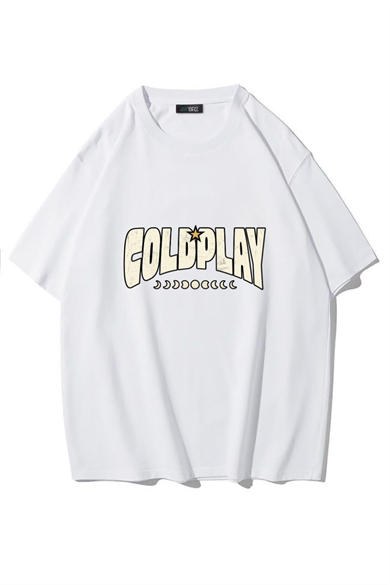 BRZ Collection Unisex Oversize Coldplay T-shirt BEYAZ