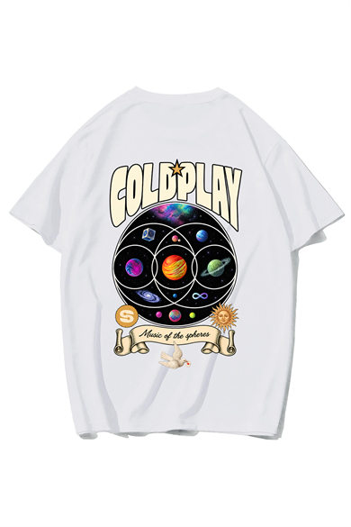BRZ Collection Unisex Oversize Coldplay T-shirt BEYAZ
