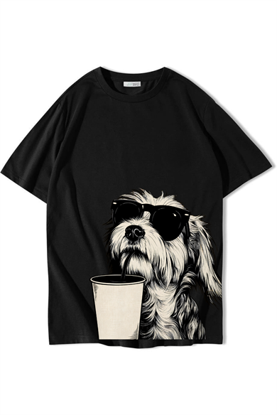 BRZ Collection Unisex Oversize Cool Shih Tzu T-shirt Siyah