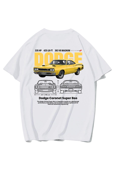 BRZ Collection Unisex Oversize Coronet Super Bee Dodge T-shirt (BEYAZ)