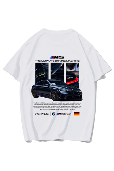 BRZ Collection Unisex Oversize CS M5 Car T-shirt (BEYAZ)