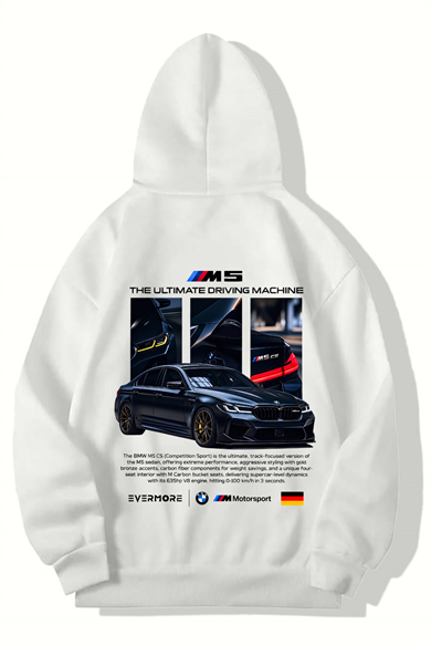 BRZ Collection Unisex Oversize CS M5 Car Hoodie (BEYAZ