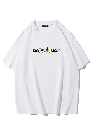 BRZ Collection Unisex Oversize Daffy Duck T-shirt (BEYAZ)