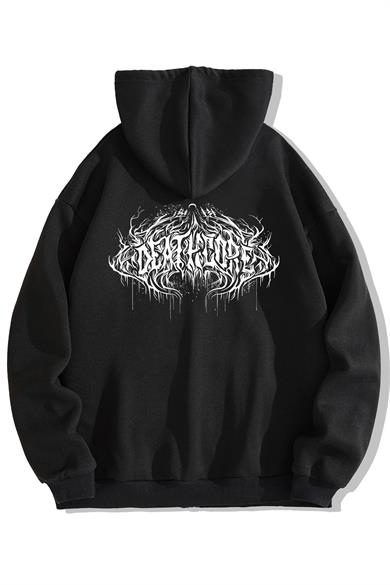 BRZ Collection Unisex Oversize Deathcore Lettering Fermuarlı Hoodie