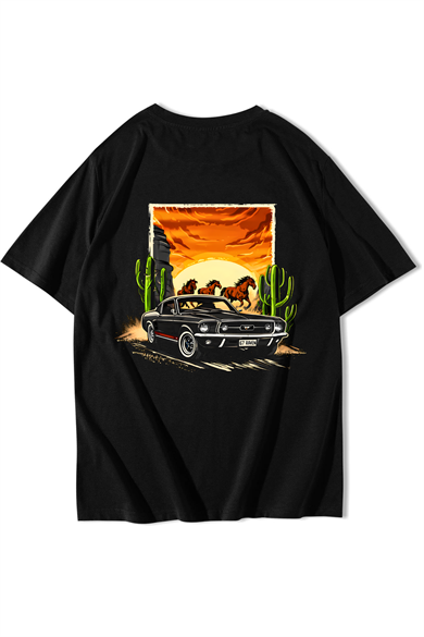 BRZ Collection Unisex Oversize Desert Sunset T-shirt Siyah