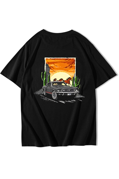 BRZ Collection Unisex Oversize Desert Sunset T-shirt Siyah