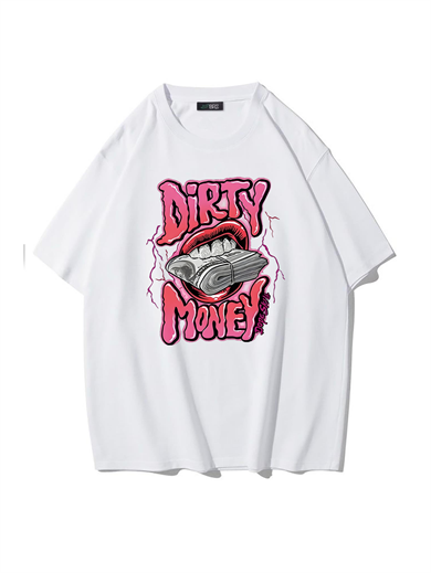 BRZ Collection Unisex Oversize Dirty Money T-shirt (BEYAZ)