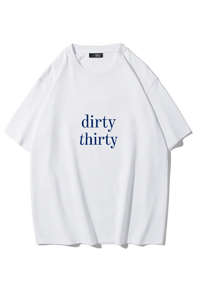 BRZ Collection Unisex Oversize Dirty Thirty (Lacivert) T-shirt BEYAZ