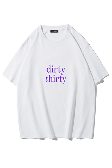 BRZ Collection Unisex Oversize Dirty Thirty (Mor) T-shirt BEYAZ