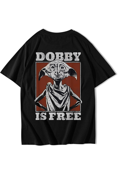 BRZ Collection Unisex Oversize Dobby Is Free T-Shirt Siyah