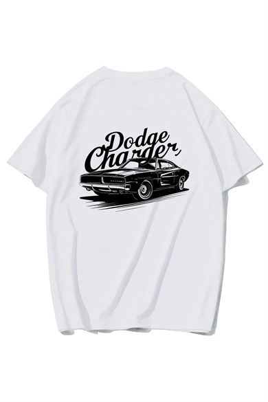 BRZ Collection Unisex Oversize Dodge Charger T-shirt (BEYAZ)