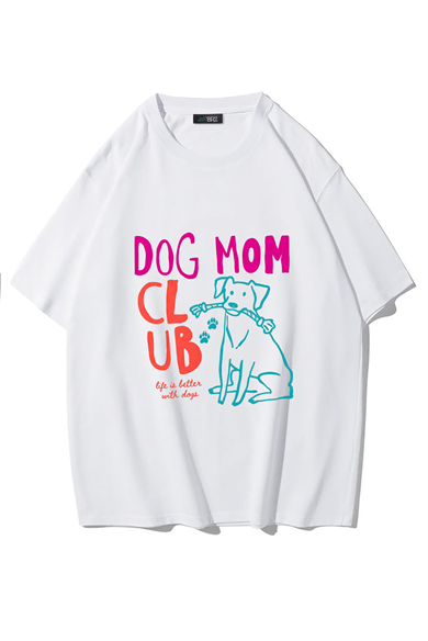 BRZ Collection Unisex Oversize Dog Mom Club T-shirt (BEYAZ)