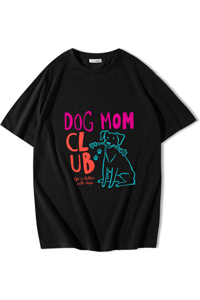 BRZ Collection Unisex Oversize Dog Mom Club T-shirt Siyah