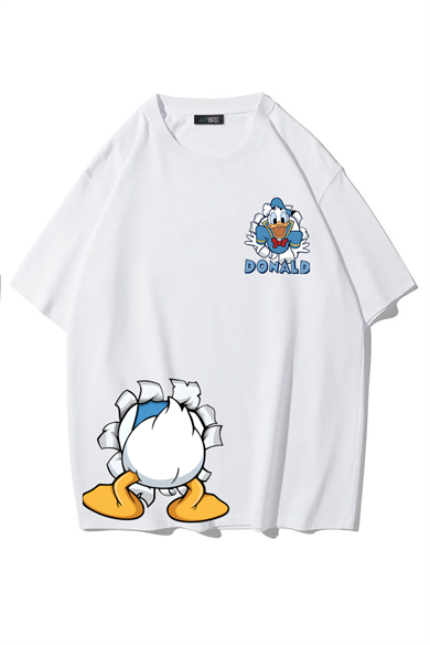 BRZ Collection Unisex Oversize Donald T-shirt (BEYAZ)