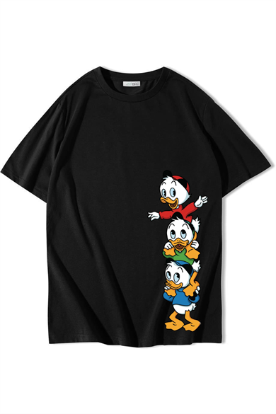 BRZ Collection Unisex Oversize Donald Duck Yeğenleri T-shirt Siyah