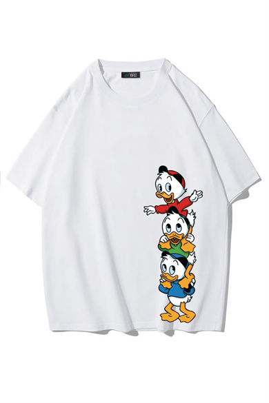 BRZ Collection Unisex Oversize Donald Duck Yeğenleri T-shirt (BEYAZ)