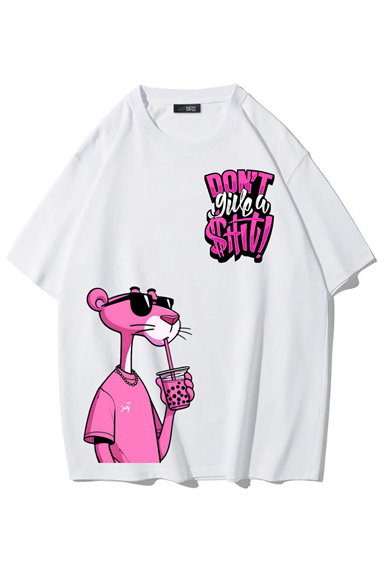 BRZ Collection Unisex Oversize Dont Give A Shit Pink Panther T-shirt (BEYAZ)