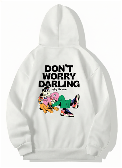 BRZ Collection Unisex Oversize Dont Worry Hoodie (BEYAZ)