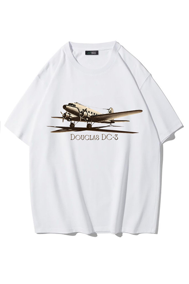 BRZ Collection Unisex Oversize Douglas DC3 T-shirt BEYAZ