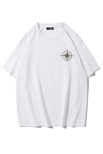 BRZ Collection Unisex Oversize East Meets West T-shirt (BEYAZ)