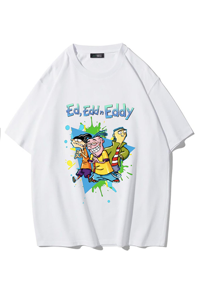 BRZ Collection Unisex Oversize Ed, Edd n Eddy T-shirt (BEYAZ)