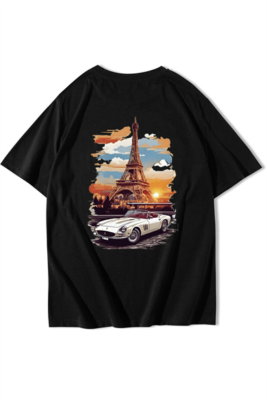 BRZ Collection Unisex Oversize Eiffel Tower T-shirt Siyah