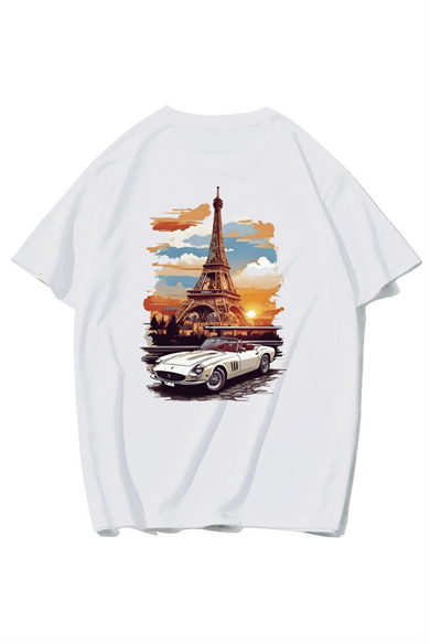 BRZ Collection Unisex Oversize Eiffel Tower T-shirt (BEYAZ)