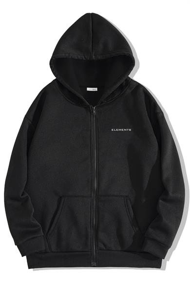 BRZ Collection Unisex Oversize Elements Baskılı Fermuarlı Hoodie