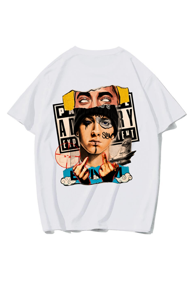 BRZ Collection Unisex Oversize Eminem T-shirt (BEYAZ)