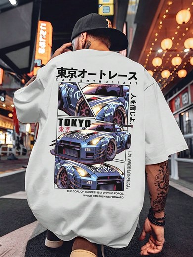 BRZ Collection Unisex Oversize Enthusiast Tokyo Car T-shirt (BEYAZ)