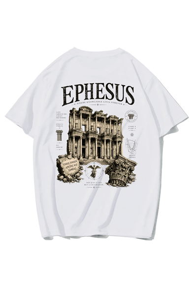 BRZ Collection Unisex Oversize Ephesus T-shirt (BEYAZ)