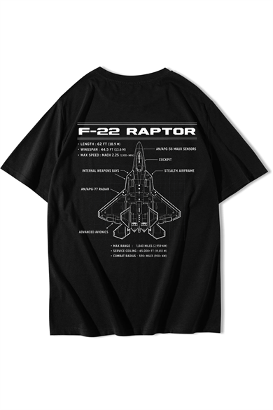BRZ Collection Unisex Oversize F-22 Raptor T-shirt Siyah