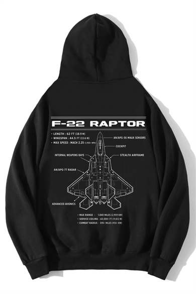 BRZ Collection Unisex Oversize F-22 Raptor Hoodie Siyah