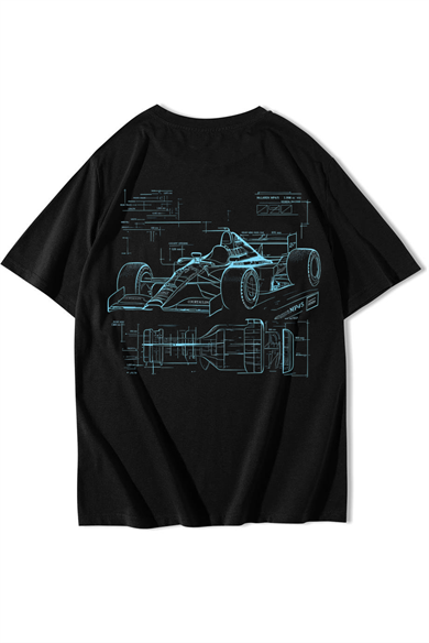BRZ Collection Unisex Oversize Formula Yarış Arabası T-shirt Siyah
