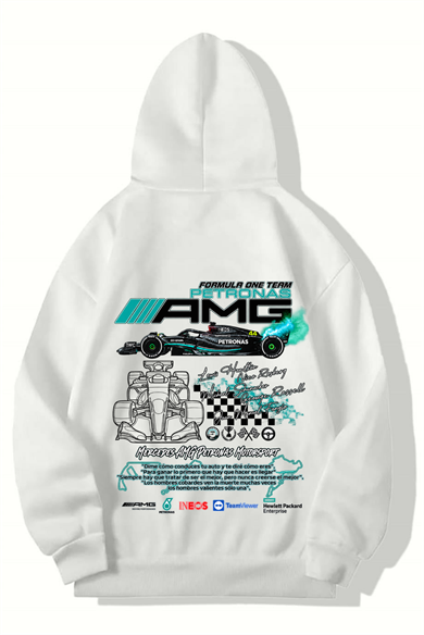 BRZ Collection Unisex Oversize Formula One Team Petronas AMG Hoodie (BEYAZ)