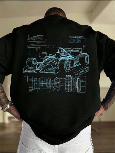 BRZ Collection Unisex Oversize Formula Yarış Arabası T-shirt Siyah