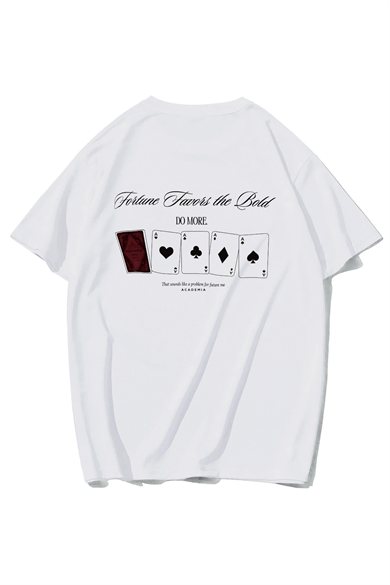 BRZ Collection Unisex Oversize Fortune Favors The Bold Poker Card T-shirt BEYAZ