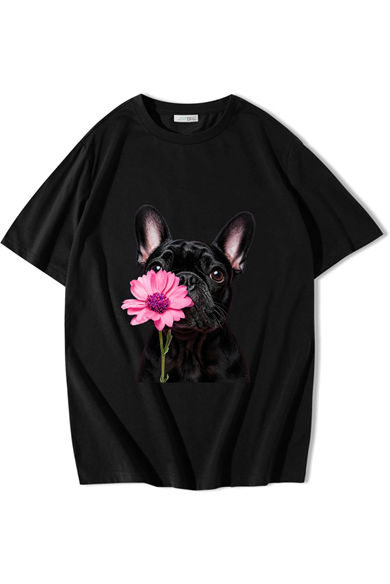 BRZ Collection Unisex Oversize French Bulldog T-shirt Siyah