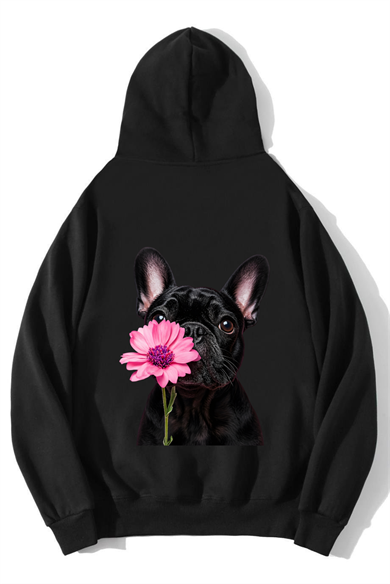 BRZ Collection Unisex Oversize French Bulldog Hoodie Siyah