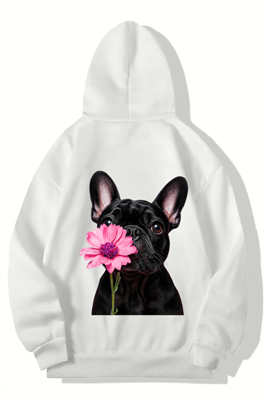 BRZ Collection Unisex Oversize French Bulldog HOODIE (BEYAZ)