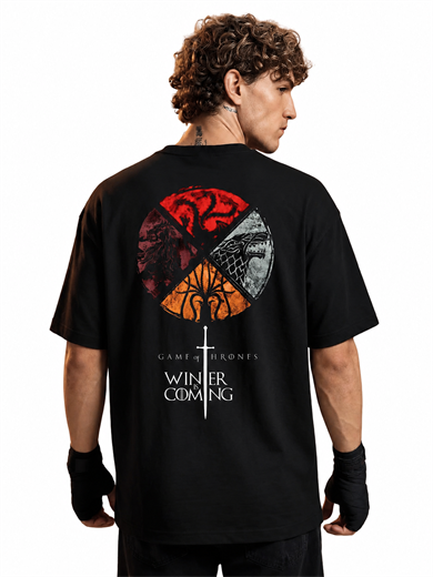 BRZ Collection Unisex Oversize Game Of Thrones T-Shirt Siyah